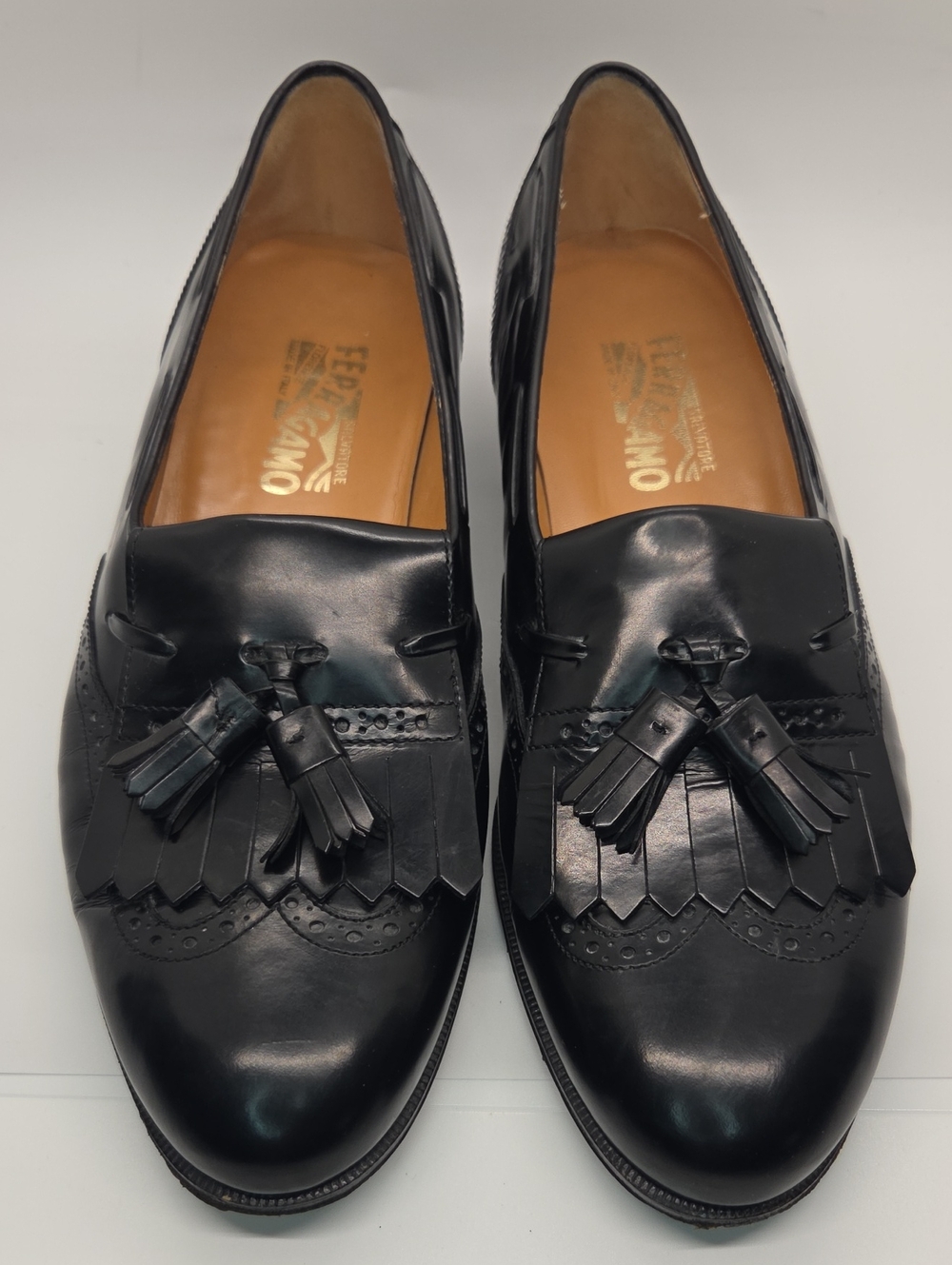 Salvatore Ferragamo Black Leather Tassel Kiltie Loafers 10.5D